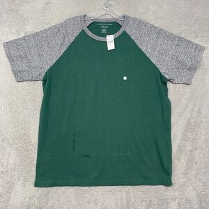 American Eagle Shirt Mens Large Green Raglan Crew Neck Tee Short Sleeve‎